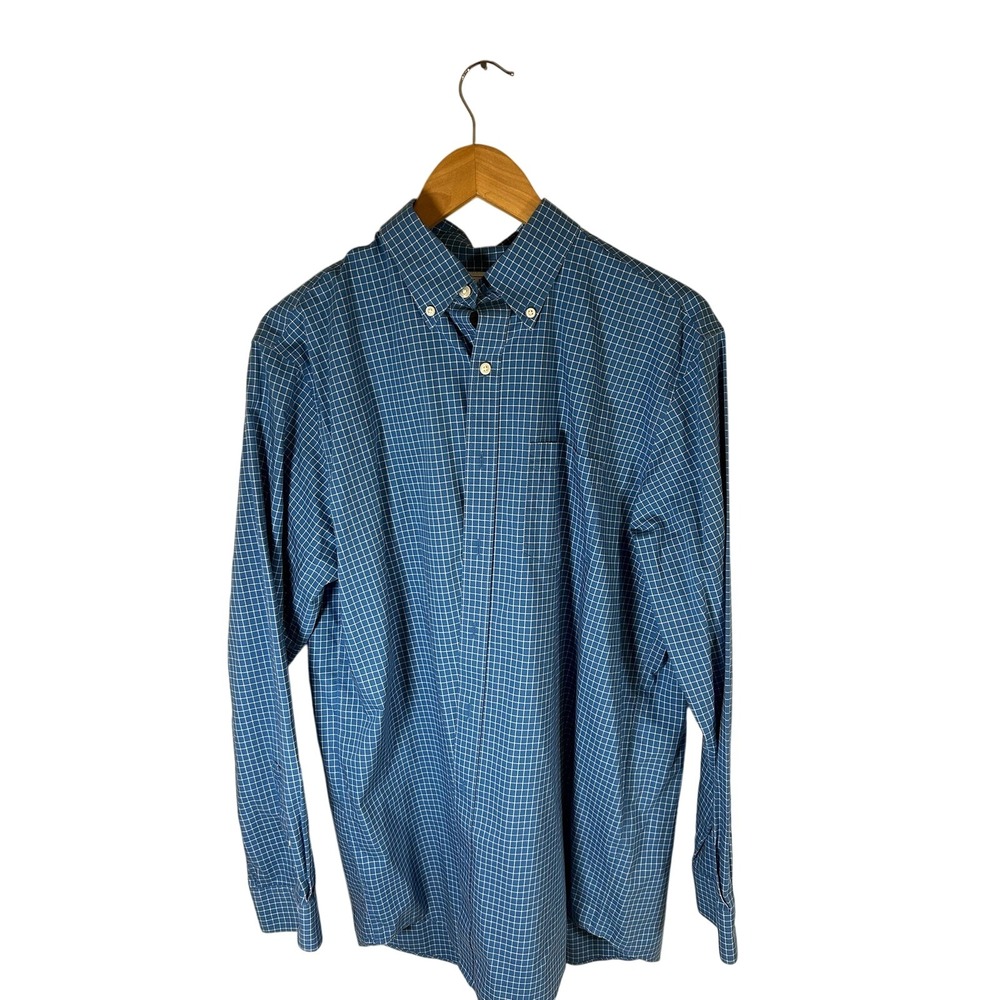 LL Bean Traditional Fit Long Sleeve Button Down Shirt Blue‎ Plaid M Tall